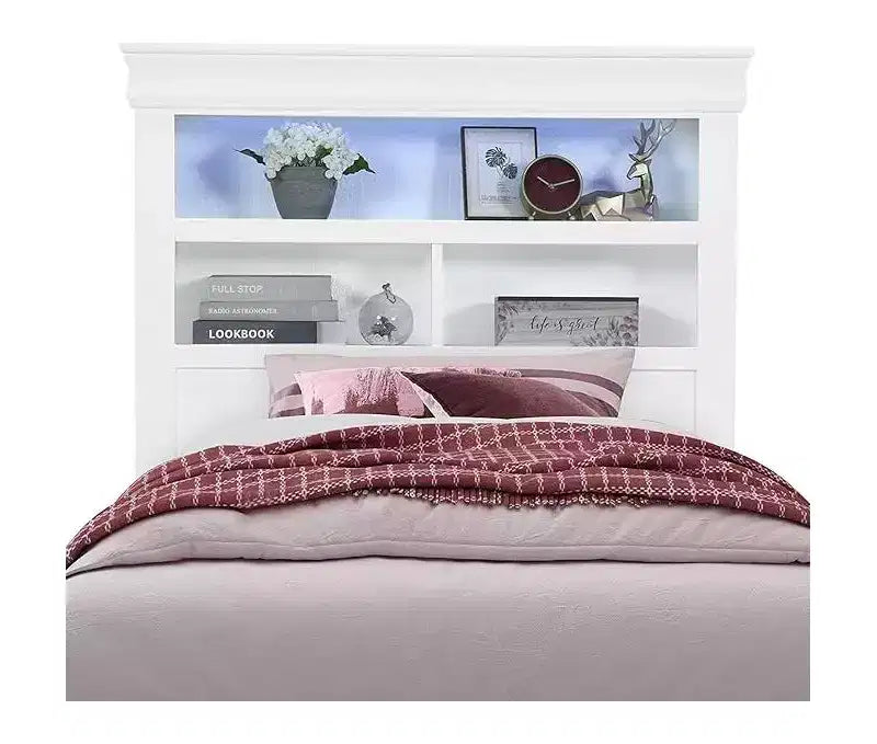 Telaio letto matrimoniale in metallo da 142 cm con testiera a libreria, bianco