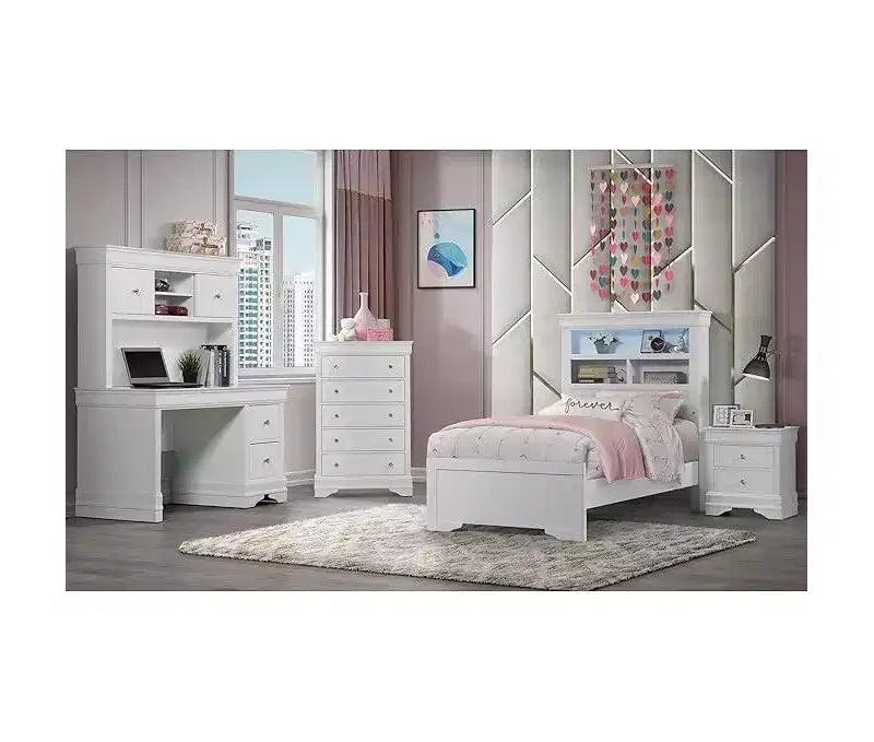 Telaio letto matrimoniale in metallo da 142 cm con testiera a libreria, bianco