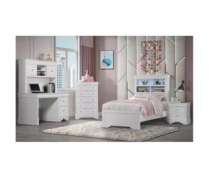 Telaio letto matrimoniale in metallo da 142 cm con testiera a libreria, bianco