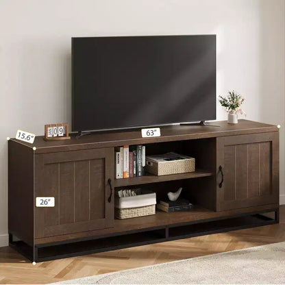 Mobile TV moderno per TV fino a 75'', mobile porta TV da 63 pollici in legno con ripiani regolabili e gambe in metallo, tavolo console TV multimediale per soggiorno