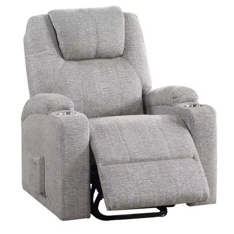 Poltrona reclinabile elettrica Power Lift da 37" con portabicchieri, rivestimento in ciniglia, grigio chiaro