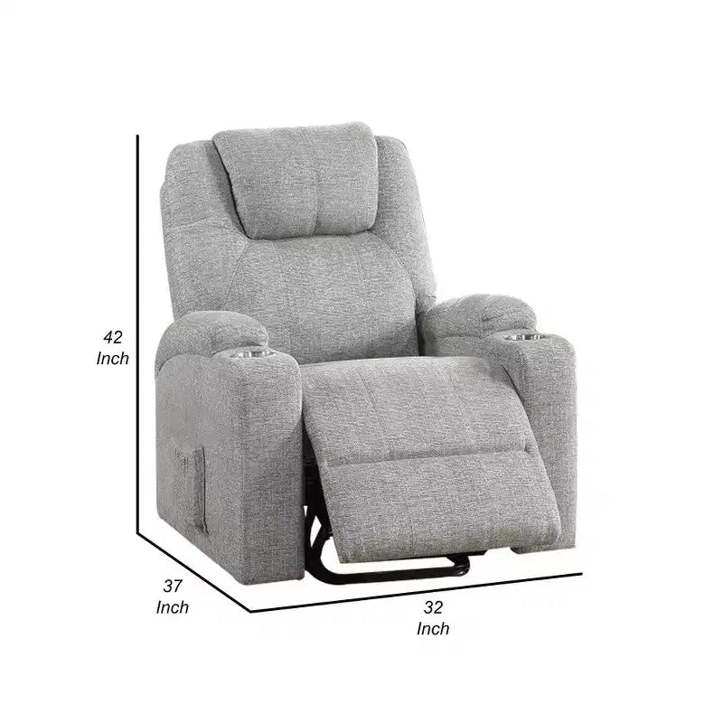 Poltrona reclinabile elettrica Power Lift da 37" con portabicchieri, rivestimento in ciniglia, grigio chiaro
