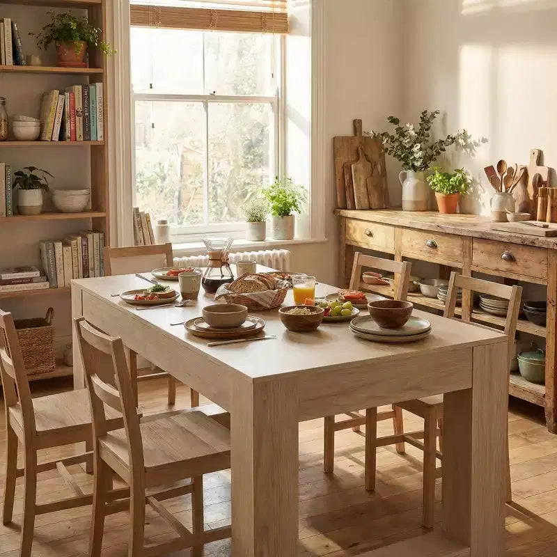 Tavolo da pranzo rettangolare da 160 cm con base massiccia, rovere naturale, 4-6 posti