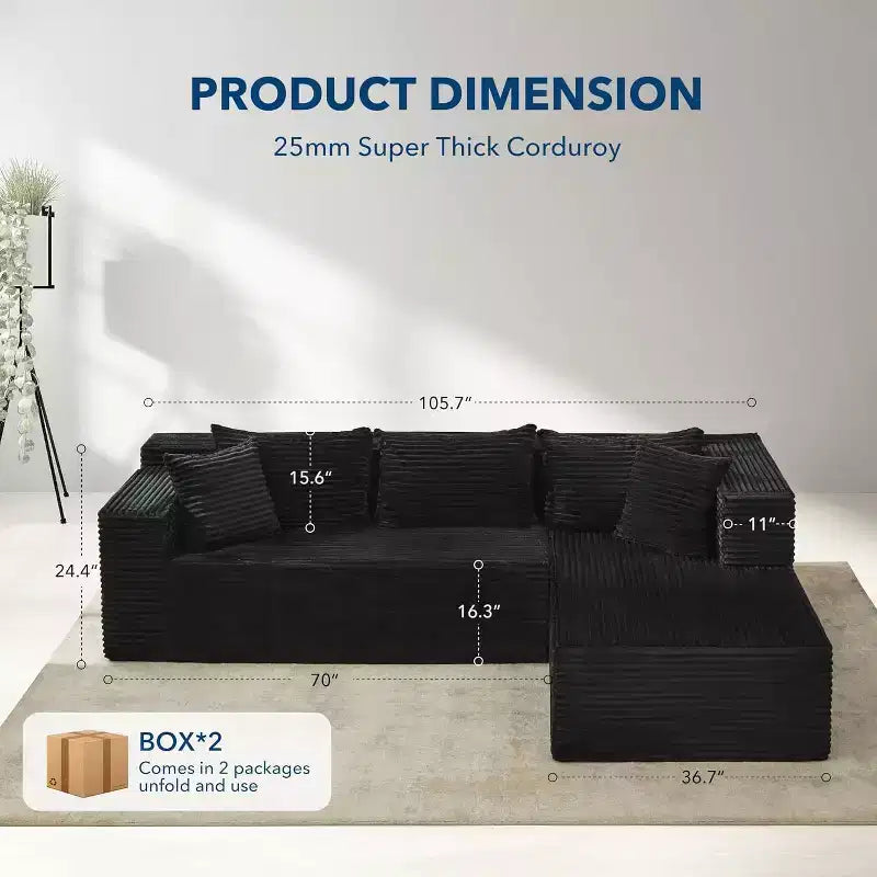 Divano sezionale a L reversibile da 106", divano Cloud con chaise longue oversize, 3 posti, Memory Foam