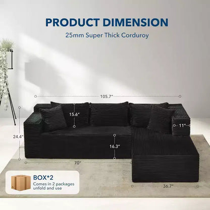 Divano sezionale a L reversibile da 106", divano Cloud con chaise longue oversize, 3 posti, Memory Foam