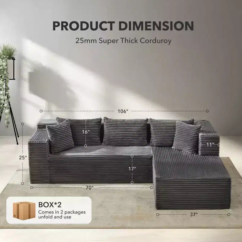 Divano sezionale a L reversibile da 106", divano Cloud con chaise longue oversize, 3 posti, Memory Foam