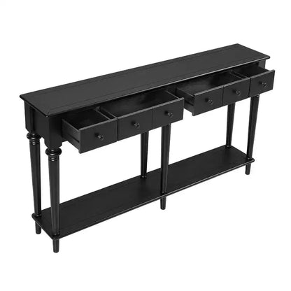 Consolle da Ingresso Retrò da 152 cm con 4 Cassetti e Ripiani Aperti, Tavolo da Corridoio, Nero