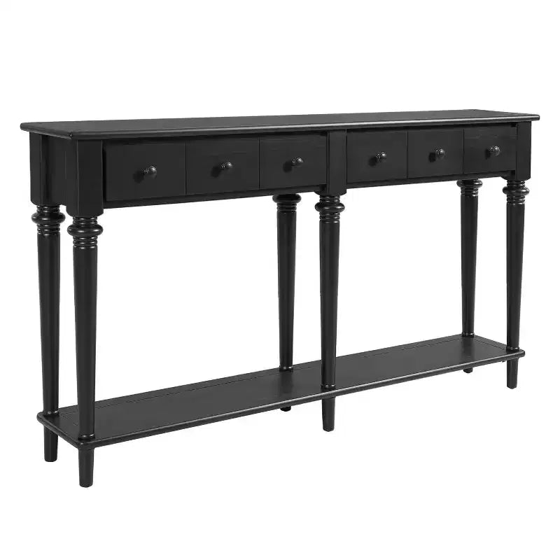 Consolle da Ingresso Retrò da 152 cm con 4 Cassetti e Ripiani Aperti, Tavolo da Corridoio, Nero