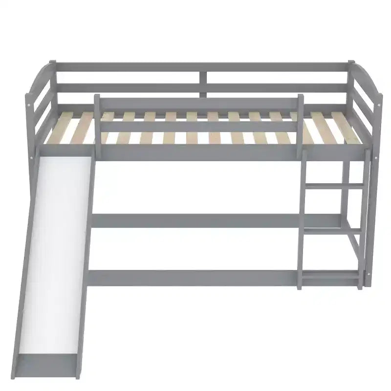 Letto a castello singolo-su-singolo da 201 cm con scaletta, scivolo e sponda di sicurezza, Struttura letto per bambini, Grigio