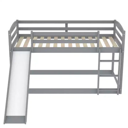 Letto a castello singolo-su-singolo da 201 cm con scaletta, scivolo e sponda di sicurezza, Struttura letto per bambini, Grigio