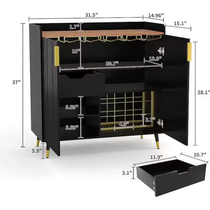 Mobile bar moderno con portabottiglie e credenza a buffet, ante in vetro scanalato e cassetti portaoggetti per cucina, sala da pranzo