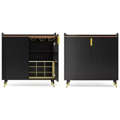 Mobile bar moderno con portabottiglie e credenza a buffet, ante in vetro scanalato e cassetti portaoggetti per cucina, sala da pranzo