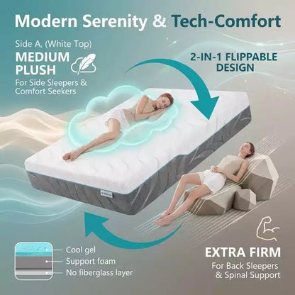 Materasso in memory foam reversibile a doppia faccia, da media a extra rigidità, CertiPUR-US, senza fibra di vetro