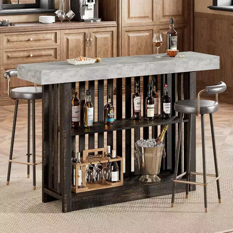 Tavolo da Bar Lungo 63 - Tavolo da Pub Altezza Bancone con 2 Ripiani Portaoggetti, Mobile Moderno da Bar per Colazione per Sala da Pranzo, Bistrot, Soggiorno