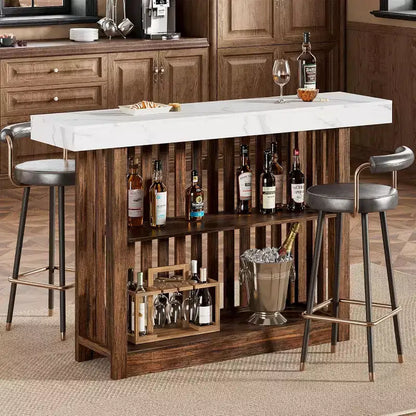 Tavolo da Bar Lungo 63 - Tavolo da Pub Altezza Bancone con 2 Ripiani Portaoggetti, Mobile Moderno da Bar per Colazione per Sala da Pranzo, Bistrot, Soggiorno