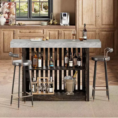 63 Long Bar Table - Counter Bar Height Pub Table with 2 Tier Storage Shelves, Modern Coffee Breakfast Bar Unit for Dining Room, Bistro, Living Room