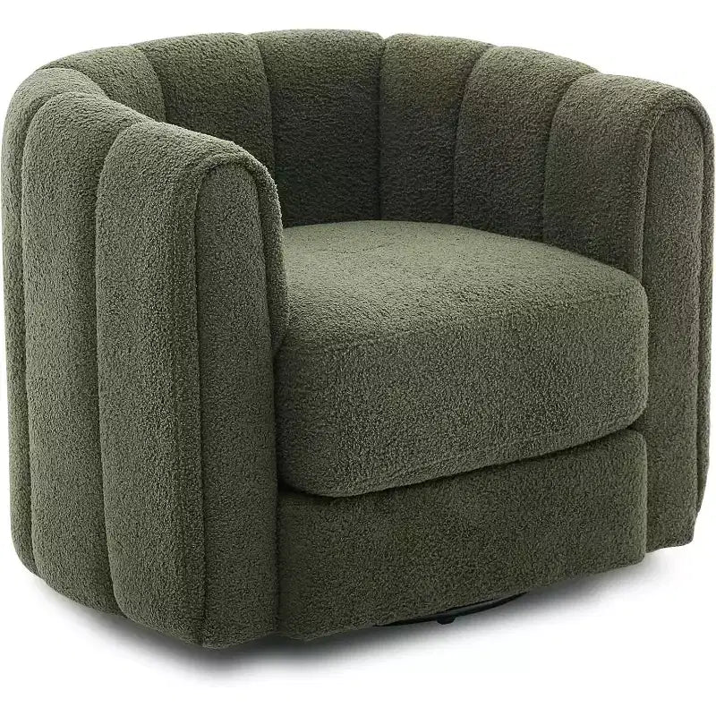 COZONY 360 Swivel Barrel Chair, Mid-Century Modern Teddy Fleece Accent Chair with Cloud-Like Comfort, Upholstered Round Armchair for Living Room