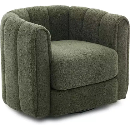 COZONY 360 Swivel Barrel Chair, Mid-Century Modern Teddy Fleece Accent Chair with Cloud-Like Comfort, Upholstered Round Armchair for Living Room