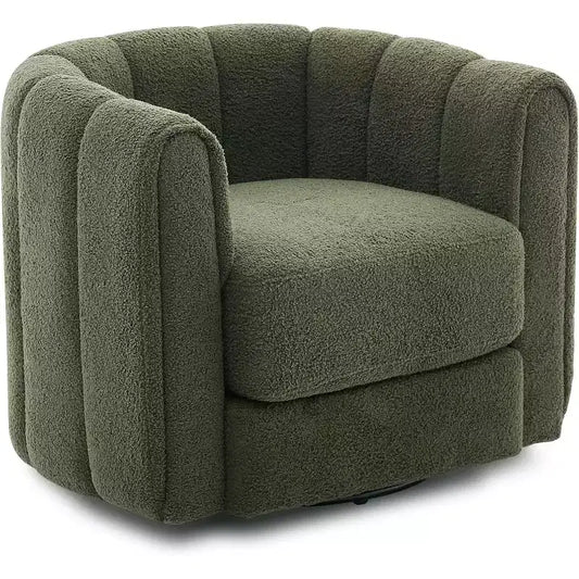 COZONY 360 Swivel Barrel Chair, Mid-Century Modern Teddy Fleece Accent Chair with Cloud-Like Comfort, Upholstered Round Armchair for Living Room
