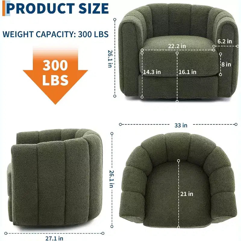 Poltrona con schienale a botte girevole a 360°, in pile Teddy in stile Mid-Century Modern, comfort simile a una nuvola, poltrona con braccioli rotondi
