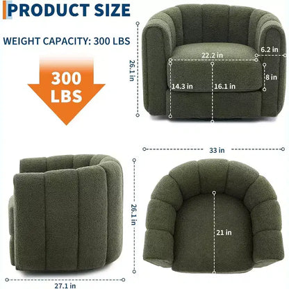 Poltrona con schienale a botte girevole a 360°, in pile Teddy in stile Mid-Century Modern, comfort simile a una nuvola, poltrona con braccioli rotondi