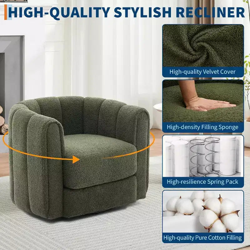 Poltrona con schienale a botte girevole a 360°, in pile Teddy in stile Mid-Century Modern, comfort simile a una nuvola, poltrona con braccioli rotondi