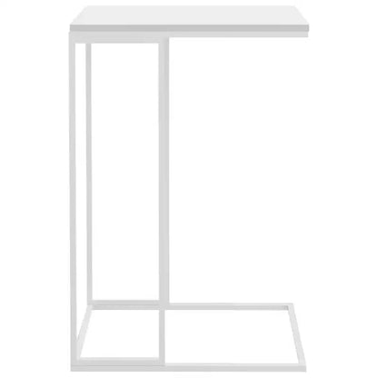 Tavolino a C con ruote, Legno Ingegnerizzato e Struttura in Ferro, Bianco Opaco, Mobile con 4 Ruote