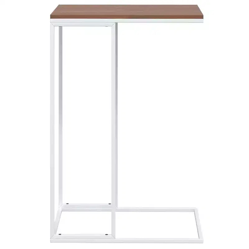 Tavolino a C con ruote, Legno Ingegnerizzato e Struttura in Ferro, Bianco Opaco, Mobile con 4 Ruote