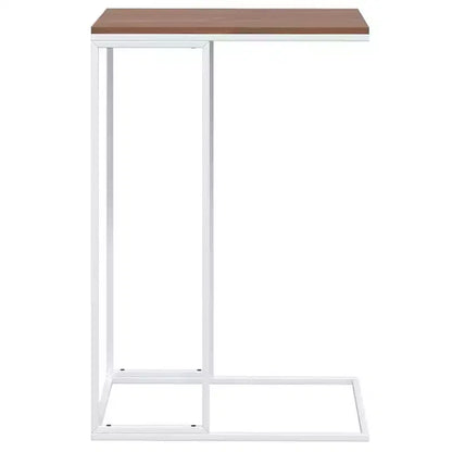 Tavolino a C con ruote, Legno Ingegnerizzato e Struttura in Ferro, Bianco Opaco, Mobile con 4 Ruote