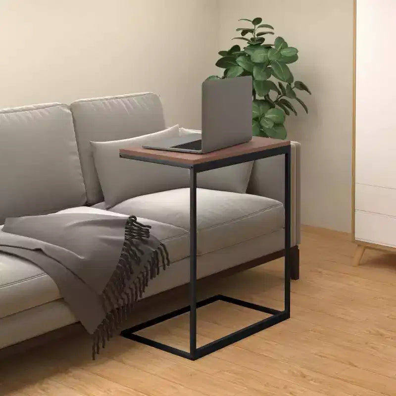 Tavolino a C con ruote, Legno Ingegnerizzato e Struttura in Ferro, Bianco Opaco, Mobile con 4 Ruote