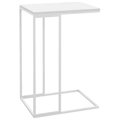 Tavolino a C con ruote, Legno Ingegnerizzato e Struttura in Ferro, Bianco Opaco, Mobile con 4 Ruote