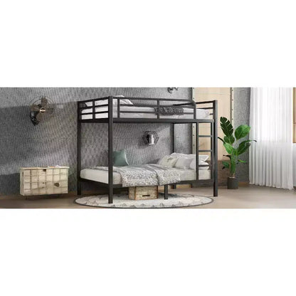 Letto a castello in metallo Full over Full, struttura resistente e silenziosa, spazio contenitore sotto il letto, nero e bianco