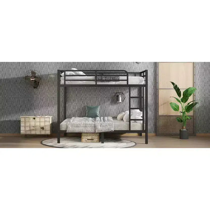 Letto a castello in metallo Full over Full, struttura resistente e silenziosa, spazio contenitore sotto il letto, nero e bianco