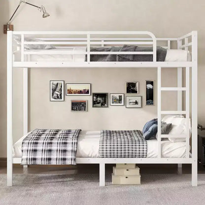 Letto a castello in metallo Full over Full, struttura resistente e silenziosa, spazio contenitore sotto il letto, nero e bianco