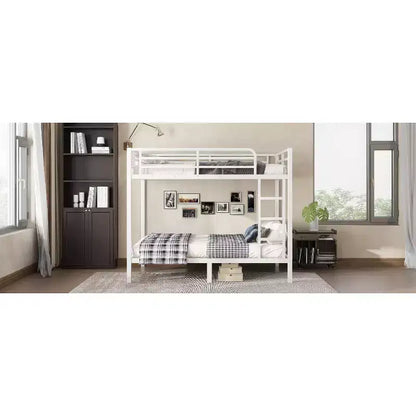 Letto a castello in metallo Full over Full, struttura resistente e silenziosa, spazio contenitore sotto il letto, nero e bianco