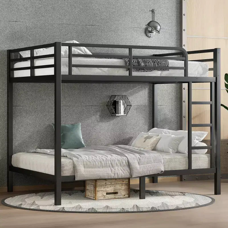 Bellemave Full over Full Metal Bunk Bed for Teens & Adults, Heavy-Duty Noise-Free Frame, Space-Saving with Under-Bed Storage, Black & White