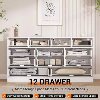 Cassettiera in legno a 12 cassetti e porta TV per televisori fino a 65", larghezza 61", mobile contenitore moderno per camera da letto
