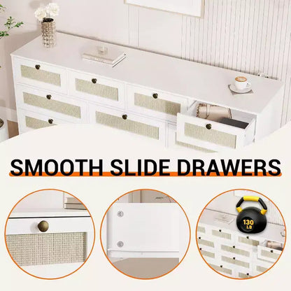 Cassettiera in legno a 12 cassetti e porta TV per televisori fino a 65", larghezza 61", mobile contenitore moderno per camera da letto