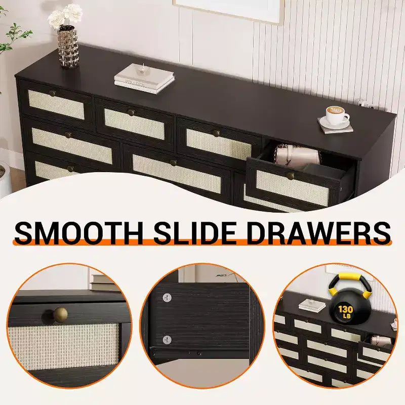 Cassettiera in legno a 12 cassetti e porta TV per televisori fino a 65", larghezza 61", mobile contenitore moderno per camera da letto