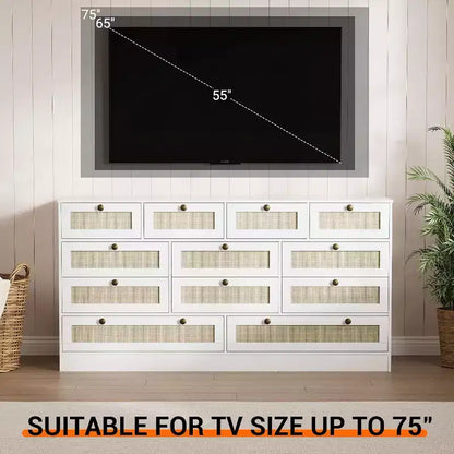 Cassettiera in legno a 12 cassetti e porta TV per televisori fino a 65", larghezza 61", mobile contenitore moderno per camera da letto