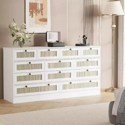 Cassettiera in legno a 12 cassetti e porta TV per televisori fino a 65", larghezza 61", mobile contenitore moderno per camera da letto