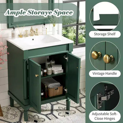 Mobile bagno da 60 cm con lavabo, armadietto da bagno con 2 ripiani, mobile da bagno in legno autoportante