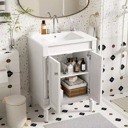 Mobile bagno da 60 cm con lavabo, armadietto da bagno con 2 ripiani, mobile da bagno in legno autoportante