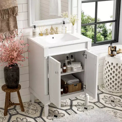Mobile bagno da 60 cm con lavabo, armadietto da bagno con 2 ripiani, mobile da bagno in legno autoportante