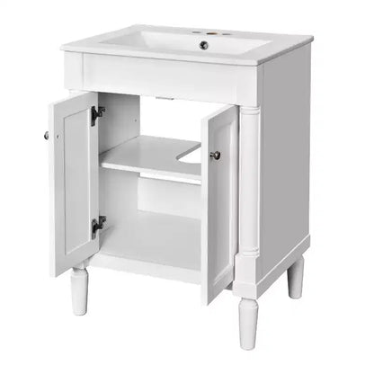 Mobile bagno da 60 cm con lavabo, armadietto da bagno con 2 ripiani, mobile da bagno in legno autoportante