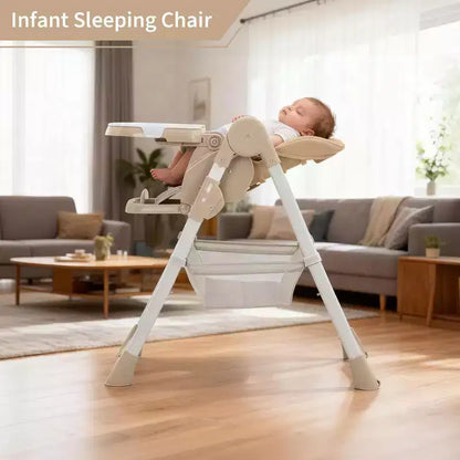 Seggiolone Pappa Pieghevole per Bambini con Imbracatura a 5 Punti - Altezza Regolabile, Vassoio Rimovibile e Ruote Bloccabili, Seggiolone Portatile in Pelle PU (Grigio Scuro)