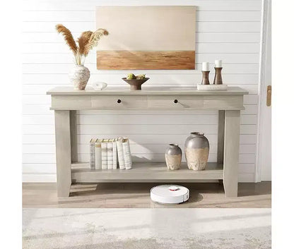Consolle con 2 Cassetti e Ripiano Aperto, Tavolo da Divano Lungo 54 Pollici in Stile Industriale, con Ripiano Contenitore