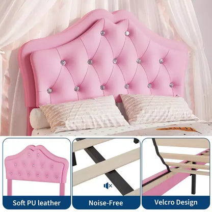 Letto a una piazza con luci a LED e testiera in velluto con bottoni in cristallo, letto imbottito per ragazzo/ragazza con cassetto portaoggetti, nessuna molla necessaria