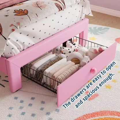 Letto a una piazza con luci a LED e testiera in velluto con bottoni in cristallo, letto imbottito per ragazzo/ragazza con cassetto portaoggetti, nessuna molla necessaria