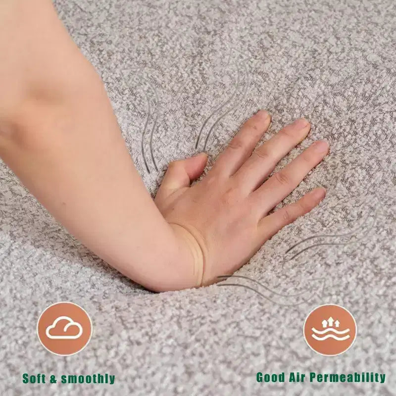 Divano componibile a L moderno da 355 cm con 4 posti, rivestimento in tessuto Boucle, 4 cuscini decorativi, nessun montaggio richiesto